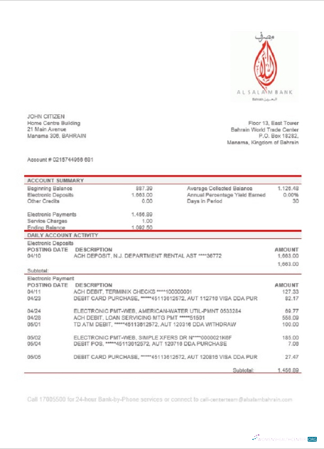 Download Bahrain Al Salam bank statement word